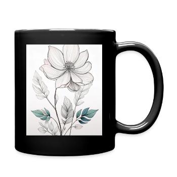 Minimalist Botanical Line Art – Elegant Flower Art - Full Colour Mug - black - Right