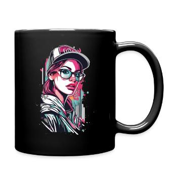 Urban Girl in Pop Art Style - Full Colour Mug - black - Right