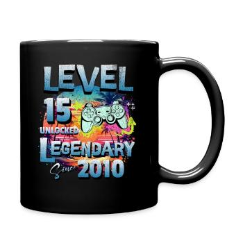 Level 15 Freigeschaltet seit 2010 Geburtstag - Tasse einfarbig - Schwarz - Rechts