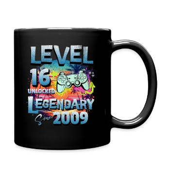 Level 16 Unlocked since 2009 Birthday - Full Colour Mug - black - Right