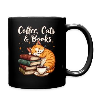 Kaffee, Katze, Buch, & Lesen, Kaffeeliebhaber - Tasse einfarbig - Schwarz - Rechts