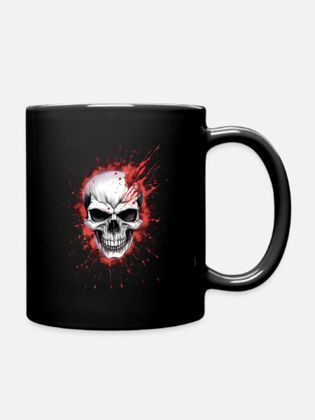 Unheimlicher Schädel mit Blut - Tasse einfarbig - Schwarz