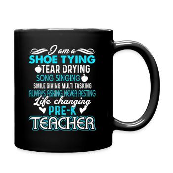 Pre K Teacher Shoe Tying Tear Drying - Full Colour Mug - black - Right