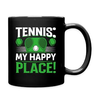 Tennis: Mein glücklicher Ort! - Tasse einfarbig - Schwarz - Rechts