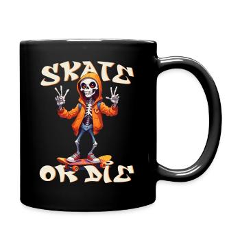 Skaten oder sterben: Totenkopf Skelett Skateboard Humor - Tasse einfarbig - Schwarz - Rechts