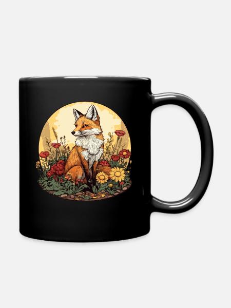 Cottagecore Fuchs mit Blumen - Tasse einfarbig - Schwarz