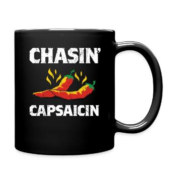 Chasin' Capsaicin Funny Hot Spicy Pepper Sauce Gif - Full Colour Mug - black - Right
