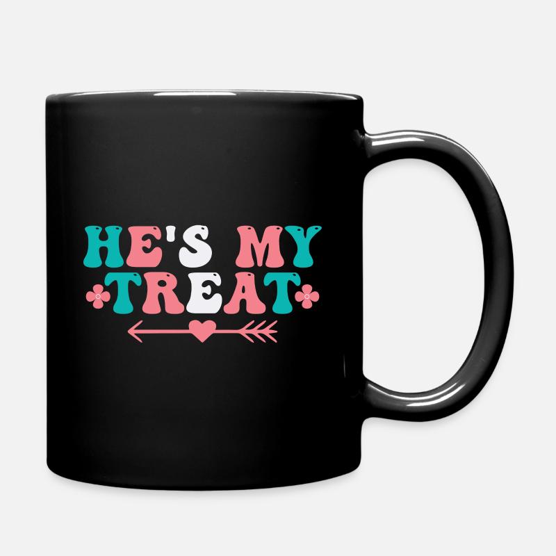 He is My Treat – Cute Halloween Design for Couples - Full Colour Mug - black