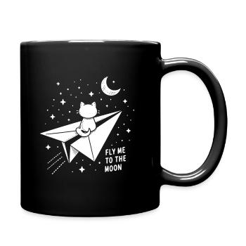 Katze Papierflieger Fly me to the Moon Sterne Süß - Tasse einfarbig - Schwarz - Rechts