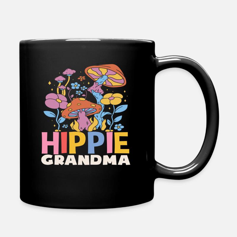 Hippie Oma Blumen und Pilze Retro - Tasse einfarbig - Schwarz