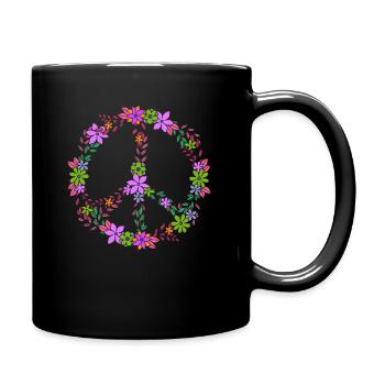 Floral Peace Sign Vintage Style - Full Colour Mug - black - Right