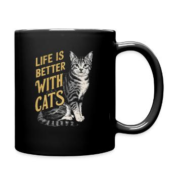 Das Leben mit Katzen ist besser - Tasse einfarbig - Schwarz - Rechts