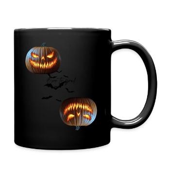 Gruselige Kürbis-Duo – Leuchtende Halloween Stimme - Tasse einfarbig - Schwarz - Rechts