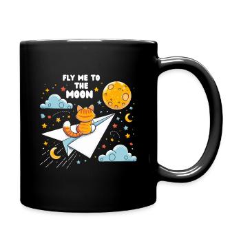 Katze Papierflieger Mond Kinder Niedlich Sterne - Tasse einfarbig - Schwarz - Rechts