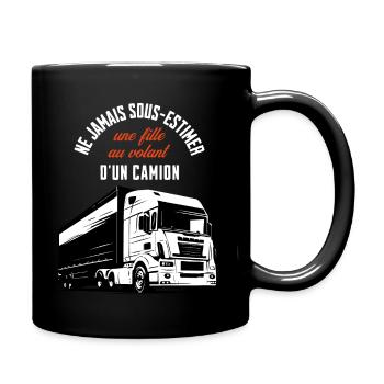 Fille au volant d'un camion. Cadeau cammioneuse - Mug uni - noir - Droite