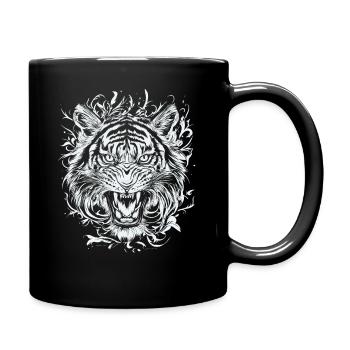 Tiger Katze Wikdkatze Cat Wildcat Mut Stärke Tatoo - Tasse einfarbig - Schwarz - Rechts