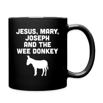 Jésus, Marie, Joseph et le petit âne - Mug uni - noir - Droite
