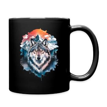 loup aquarelle art loups oeuvre loup - Mug uni - noir - Droite