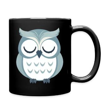 Hibou gris endormi perché sur une branche - Mug uni - noir - Droite