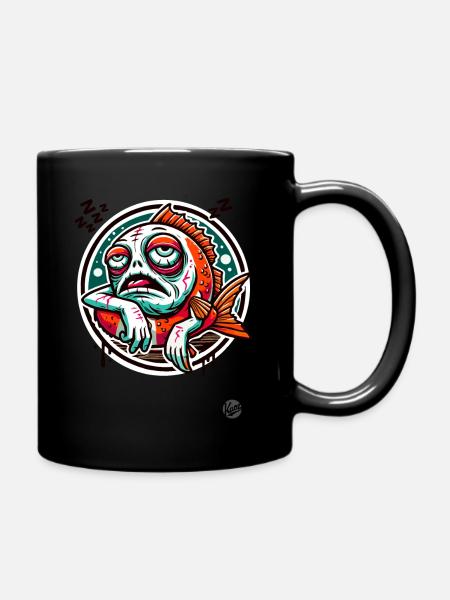 Always Tired, Lazy Zombie Fish - Full Colour Mug - black