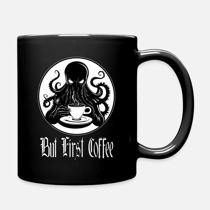 Lustiger Cthulhu - aber erster Kaffee - Tasse einfarbig - Schwarz
