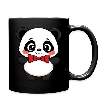 Adorable Panda in Red Bowtie Posing Cheerfully - Full Colour Mug - black - Right