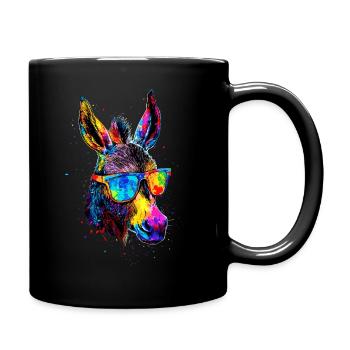 Esel in Bunt Popart Farben Hausesel Donkey Reiten - Tasse einfarbig - Schwarz - Rechts