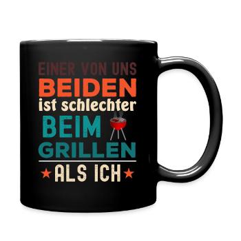 Einer von uns grillt schlechter lustig BBQ Spruch - Tasse einfarbig - Schwarz - Rechts