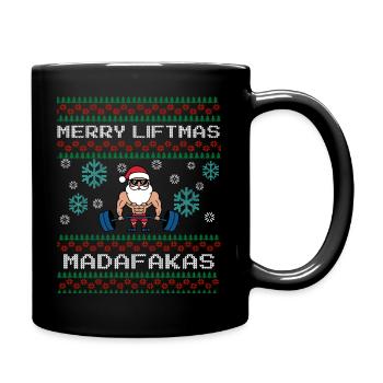 Merry Liftmas Lustiger Spruch mit Ugly Christmas - Tasse einfarbig - Schwarz - Rechts