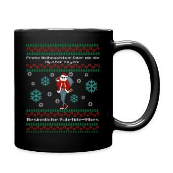 Lustiger Spruch mit Hipster Ugly Christmas - Tasse einfarbig - Schwarz - Rechts