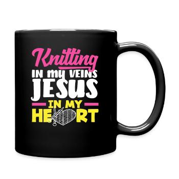 Stricken In Meinen Adern Jesus Im Herzen - Tasse einfarbig - Schwarz - Rechts