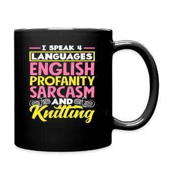 I speak 4 languages and knitting - Full Colour Mug - black - Right