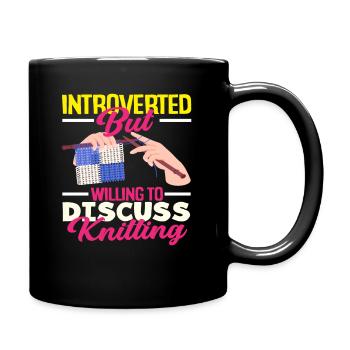 Introverted but discuss knitting - Full Colour Mug - black - Right