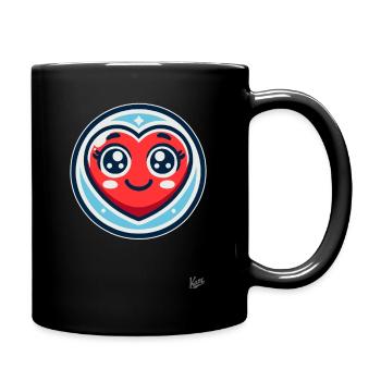 Smiling heart with kawaii eyes - Full Colour Mug - black - Right