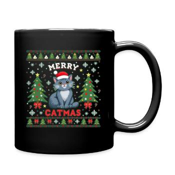 Merry Catmas – Weihnachtskatze mit Sternen - Tasse einfarbig - Schwarz - Rechts