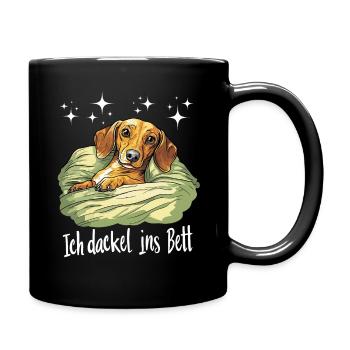 Dackel Hund Schlafoutfit Dackelfreund Bett Lustig - Tasse einfarbig - Schwarz - Rechts