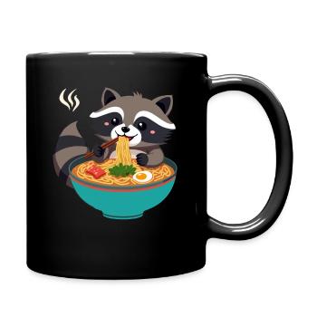 Le raton laveur mange des nouilles instantanées - Motif animalier amusant - Mug uni - noir - Droite
