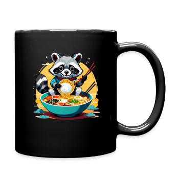 Le raton laveur mange des nouilles instantanées - Motif animalier amusant - Mug uni - noir - Droite