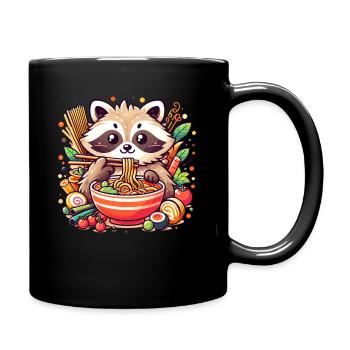 Le raton laveur mange des nouilles instantanées - Motif animalier amusant - Mug uni - noir - Droite