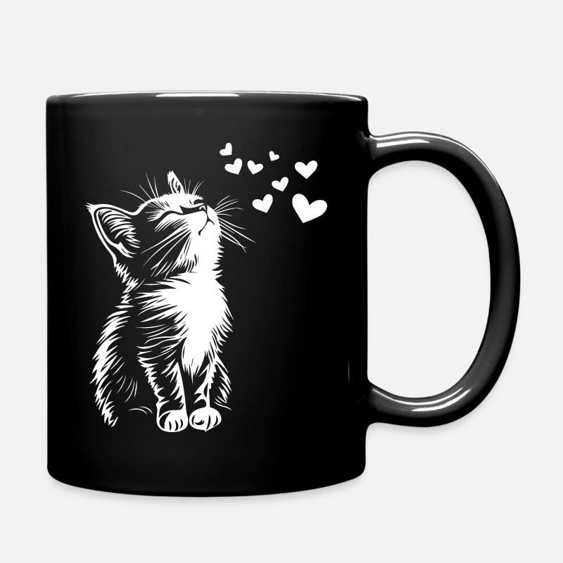 Süße Katze Herzen - Tasse einfarbig - Schwarz