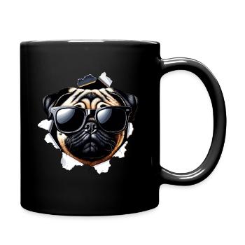 Funny Cute Pug Dog with Sunglasses Wall - Full Colour Mug - black - Right