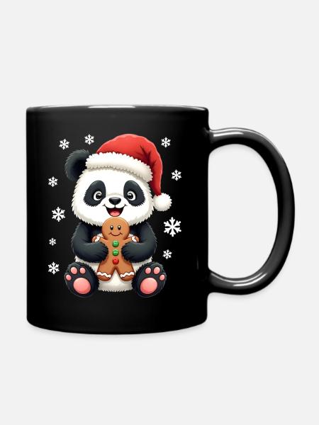 Weihnachtspanda - Tasse einfarbig - Schwarz
