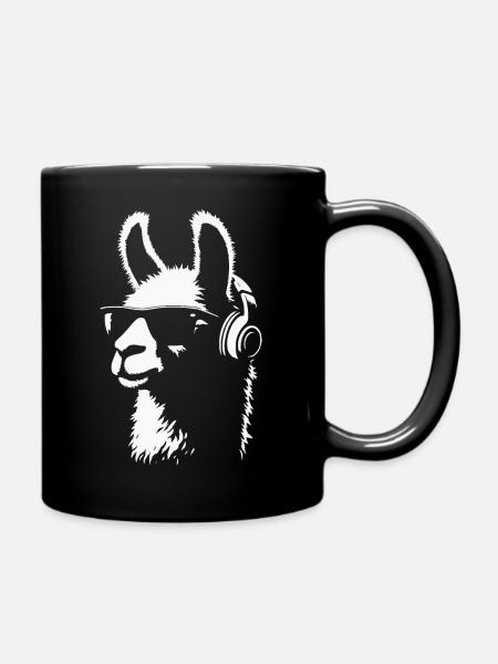 Lama mit Kopfhörern Design für Musikliebhaber - Tasse einfarbig - Schwarz