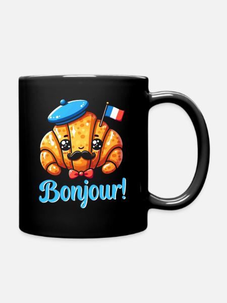 Bonjour Frankreich Croissants - Tasse einfarbig - Schwarz
