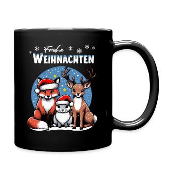Fuchs Hase und Hirsch wünschen Frohe Weihnachten - Tasse einfarbig - Schwarz - Rechts