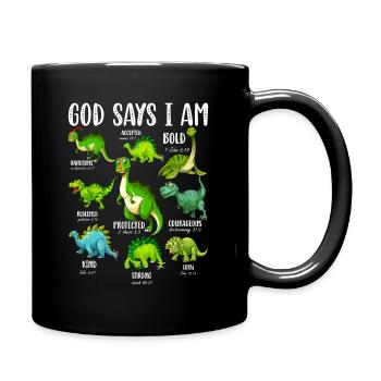 God says I am a dinosaur - Full Colour Mug - black - Right