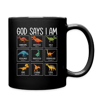 God says I am a dinosaur - Full Colour Mug - black - Right