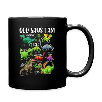 God says I am a dinosaur - Full Colour Mug - black - Right