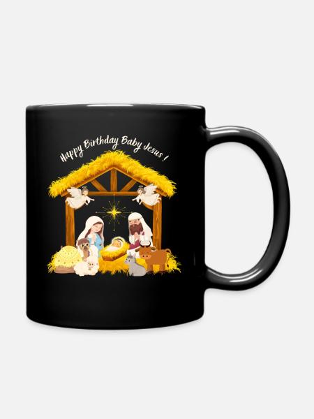 Joyeux Noël Joyeux anniversaire Bébé Jésus Cadeaux - Mug uni - noir