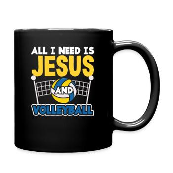 Alles Was Ich Brauche Ist Jesus Und Volleyball - Tasse einfarbig - Schwarz - Rechts